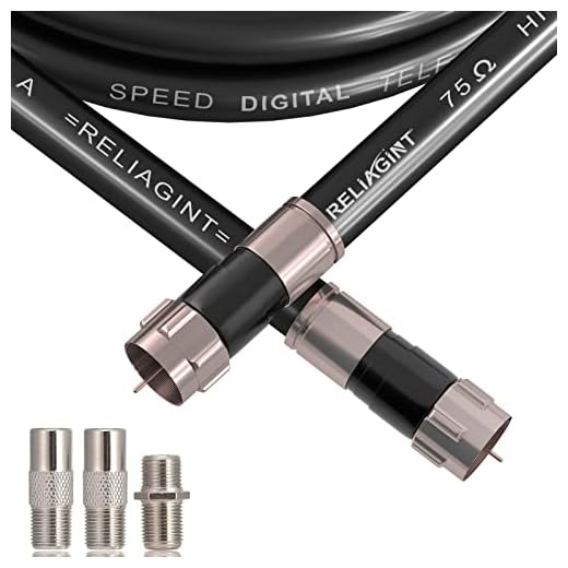 RELIAGINT 50FT RG6 Coaxial Cable with F Connector, F81 Female Extender Adapter, Low Loss High Speed Coax Cable Cord Extender for HD TV, Dish, Satellite, Antenna, TV Cable (50Feet, Black)