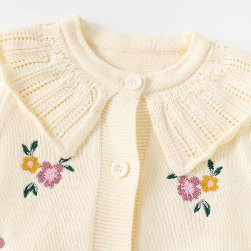 Baby Girl Knit Cardigan Sweater with Ruffle Collar, Embroidered Flowers,Toddler Coat3
