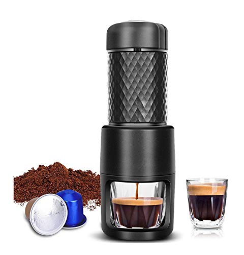 Tragbare Espressomaschine, Manueller Espresso mit Reichhaltiger und Dicker Crema, Mini-kaffeemaschine mit Gemahlenem Kaffee und Schoten,