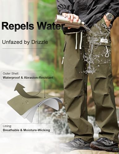 Image of Venzina Men's Techwear Casual Pants, 2-in-1 Straight Leg Waterproof Quick-Dry Joggers, Urban Functional Pants with Contrast Zipper, for Commuting Travel Workout