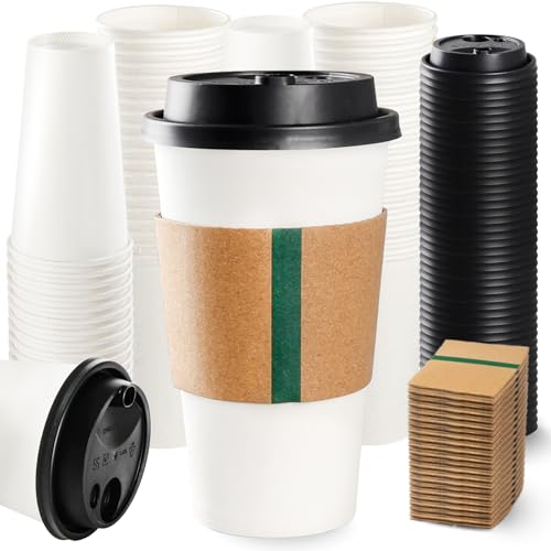 60 Pack 20oz Extra Thick Disposable Coffee Cups Lids &