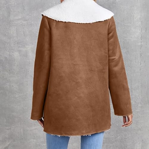 Women's Faux Suede Sherpa Trench Coat Winter Warm Lapel Outwear Sherpa Fleece Lined Jackets Plus Size Pea Coat3
