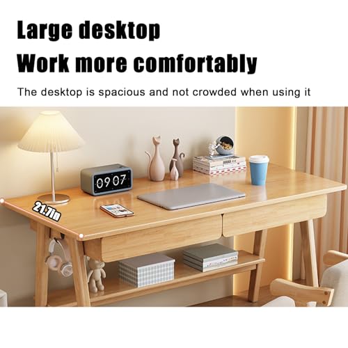 Bureau d'ordinateur 140 cm marron double crochet et tiroirs de rangement avec étagère basse - 8
