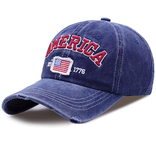 Image of USA American Flag Hat for Men Women Patriotic Fourth of July Baseball Cap Adjustable Dark Blue