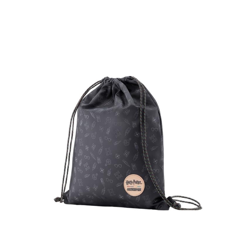 Harry Potter x American Tourister Hogwarts Club Drawstring Bag | 10L Spacious String Sack | Inside Sleeve Pocket | Everyday Bag for Girls and Boys | Jet Black | 1 Year Global Warranty