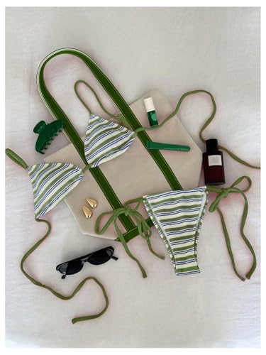 Image of GORGLITTER Women's Striped High Waisted Bikini Sets Cute Cheeky Triangle String Thong Swimsuit Bathing Suit 2 Piece