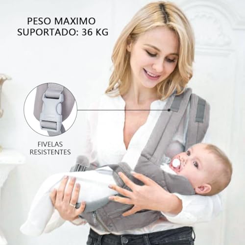 Bolsa canguru ergonômico bebê cinza mamãe 12 posições 3 em 1