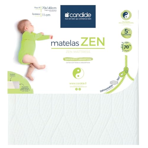 Candide - Matelas Bébé 70x140 cm Zen Bambou - Ferm, Doux, Absorbant - Idéal pour Peaux Sensibles...