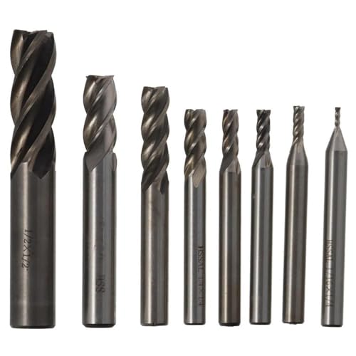 Image of Cutting Milling Tools 8Pcs 1 /16 inch-1 /2 inch Durable Silver Mill Tool Cutters Practical 4-Flute End Mill Bits Wood Aluminum Steel Titanium