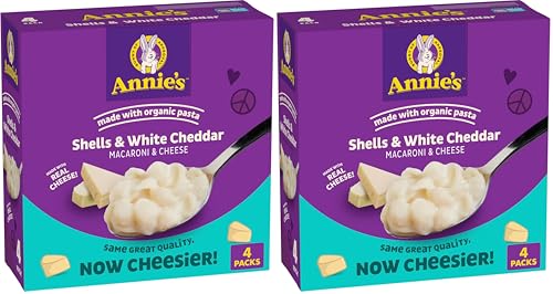 Image of Annie's White Cheddar Shells Macaroni & Cheese Dinner with Organic Pasta, 4 Ct, 6 OZ Boxes (Pack of 2)