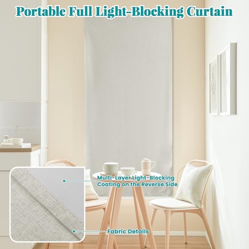 Image of 100% Blackout Self Adhesive Curtains Portable Curtain Simple and Easy to install Bedroom Window Thermal Lnsulated Kitchen Room Darkening Black Small Drapes, W35 x L72 inch, 1 Panel, Light Beige