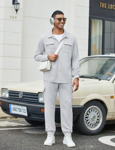 COOFANDY Mens Outfits 2 Piece Casual Track Jogging Suit, Light Grey, Medium - image 3