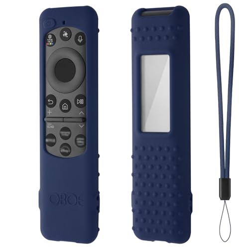 Image of Oboe Silicone Tv Remote Cover Compatible with Samsung Smart Tv Remote 2025 Model TM2360 E Half Wrap Protective Case with Lanyard (K-Dark Blue) [Remote NOT Included]