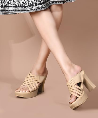 Image of JM LOOKS Women Stylish Woven Strap Platform Block Heel Sandals Perfect For Party And Festive Occasions