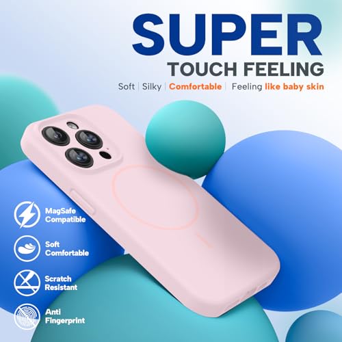 Image of Miracase Magnetic for iPhone 15 Pro Case, [Soft Anti-Scratch Microfiber Lining], Compatible with MagSafe, Liquid Silicone Shockproof Drop Protection Phone Case for 15 Pro, Sand Pink