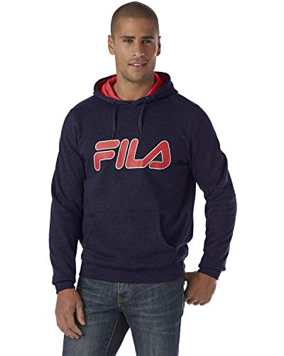 Fila Men's Filled Outline Graphic Logo Front Pocket Heavy Fleece Hoodie Navy M
