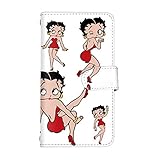 スマ通 Google Pixel 4 XL (G020Q) 対応 ケース 手帳型 すまほ けーす ミラー＆カード収納付き＆ミラー bettyboop ベティーブープ キャラクター スタンド付き ストラップホール 多機能 エックスエル用 (B) betty-004-camel