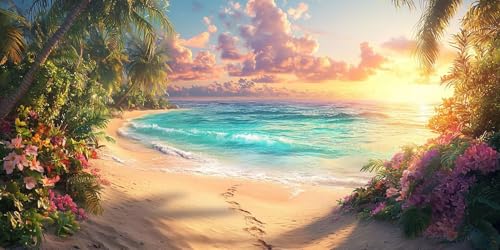 5D Diamond Painting Plage Soleil Broderie Diamant Complète Ronde DIY 50x100cm