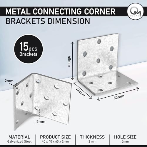 OMIDEAS 15 x Angle Brackets (40 x 40 x 60 x 2) Corner Metal Braces Wood Timber Galvanised Steel Sheet Connecting Joining Fixing L Repair Connector - Image 2