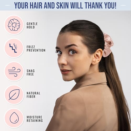 Image of Blissy Silk Scrunchies (3 Pack) - 100% Pure Mulberry Silk - 22 Momme 6A High-Grade Fibers Scrunchie for Straight & Curly Hair - Preventing Breakage, Tangling, & Creasing (Pink Regular)
