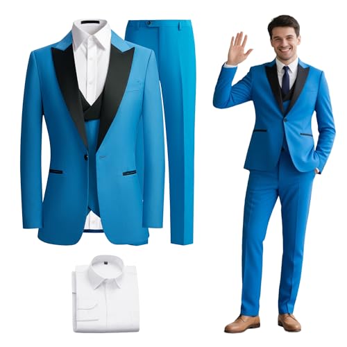 Mens Tuxedo 4 Pieces Slim Fit Suit Blazer Peaked Lapel Vest Pants Shirt Party Wedding Prom Business