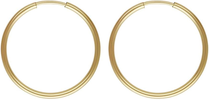 Solid 925 Sterling Silver 14K Gold Filled Endless Round Ring Hoop Earrings 10mm to 60mm Thin Hypoallergenic Nickel Free Women Jewelry