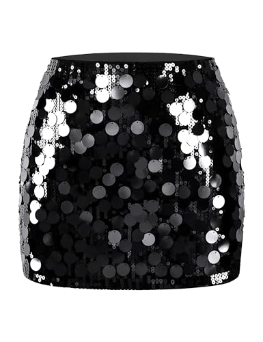 MANER Women's Sequin Mini Skirt Sparkle Stretchy Bodycon Night Out