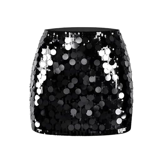 MANER Women's Sequin Mini Skirt Sparkle Stretchy Bodycon Night Out Party Skirts(M/US 8-10,Black)