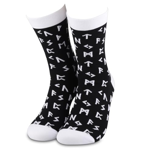 PWHAOO Viking Runes Socks Norse Pagan Socks Viking Symbols Gift Divination Gift Norse Mythology Gifts (US Alpha One Size Regular Regular Viking Runes Socks)