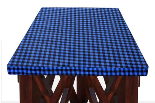 Image of The Furnishing Tree Elastic Rectangular Dining Table Cover WxL 36x48 in Inches Polyester Checkered Pattern Blue