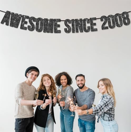 Image of Pre-Strung Awesome Since 2008 Banner for 17th Birthday Party Decoration,Happy 17th Men Women Birthday Party Banner,Handmade - Black