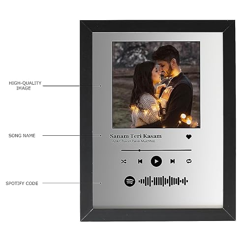 Image of A3 Size Spotify Wood Wall Mount Rectangular Photo Frame With Personalized Picture Music Frame Birthday,Anniversary For Gift|Spotify Song Qr Code Frame With Your Photo,Grey&White-12X18 Inch