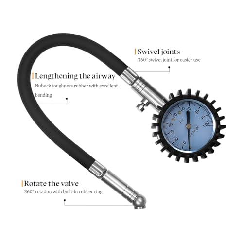Image of HZEL Car Tire Pressure Gauge (0-100 PSI), Vehicle Air Pressure Gauge Accurate with Large Dial, Automotive Exterior Tyre Stress Gauging Accessories, Universal for Motorcycle Sedan Truck (Silver)