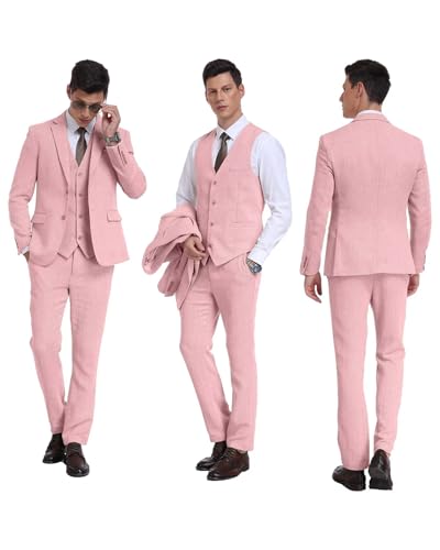 Image of Retro 3 Piece Suit Tweed Herringbone Men's Suits Slim Fit Jacket Vest Pant | Tweed Wool Blend Retro 3 Piece Suit Herringbone Men's Suits Vintage Wedding Groom Tux Set Dress Prom Single Breasted Jacket