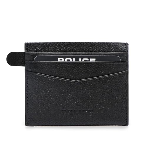 Image of Police Genuine Leather RFID Blocking Card Holder Wallet for Men & Women | Slim Minimalist Credit Card Case with 6 Card Slots | Compact Front Pocket Wallet | Black