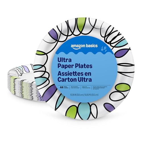 Amazon Basics Ultra Paper Plates, 10 Inch, Disposable, 44 Count, Packaging May Vary