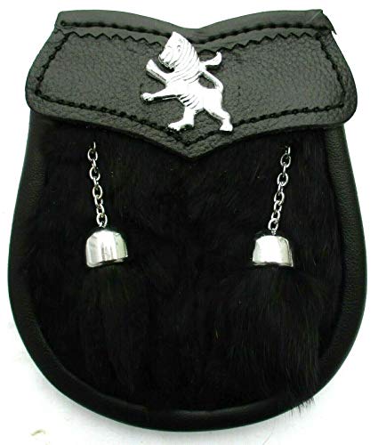 AAR Baby Sporran Black Rabbit Fur 2 Tassels Free Leather Belt Chain Multi Design