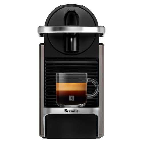 Nespresso Pixie Single Serve Pod Espresso Machine Titan | By Breville. Compact espresso machine, 19-bar pressure, fast heat-up, 2 cup sizes, brews the full range of espressos.