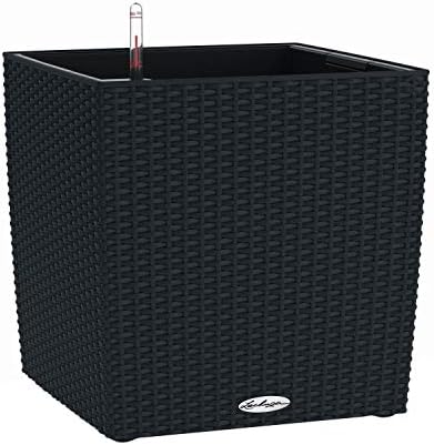 Lechuza 15393 Cube Cottage 50 Self-Watering Planter for Indoor and Outdoor Use, 20" x 20" x 20", Graphite Black, Wicker Finish