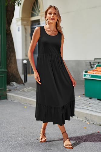 STYLEWORD Women's 2026 Black Dress Casual Summer Sleeveless Boho Flowy Midi Cotton Sundress Beach Vacation Outfits(Black,M) — view 3