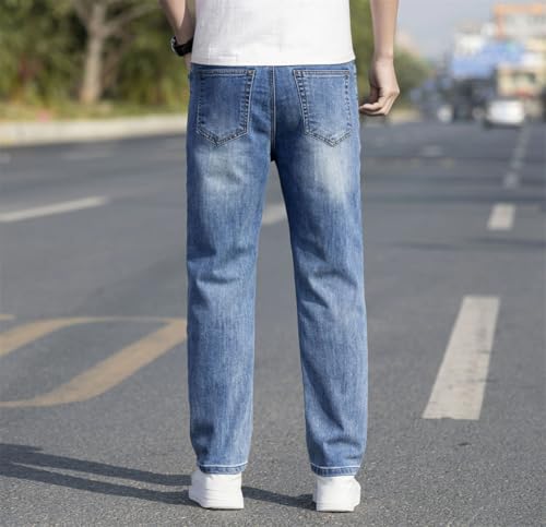 Men's Rise Relaxed Fit Stretch Denim Pants Thin Breathable Lyocell Cotton Blend Straight Leg Trendy Daily Jeans3