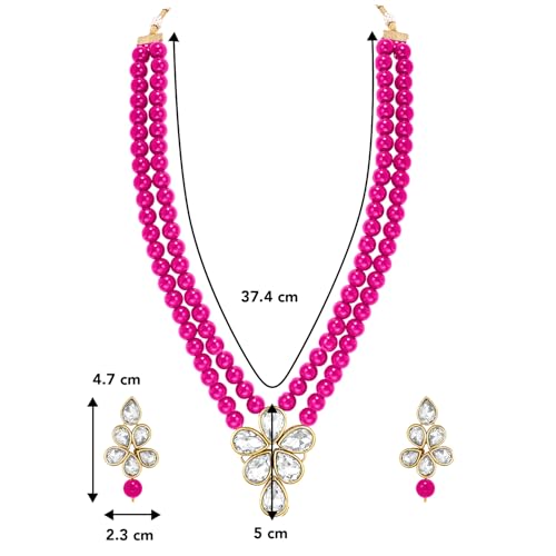 Image of Peora Crystal Faux Pearl Kundan Necklace & Jewellery Set Gift for Women