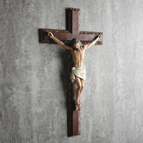 Cruz de parede com crucifixo católico BC, cruz religiosa, presente devoto, pintado à mão em madeira