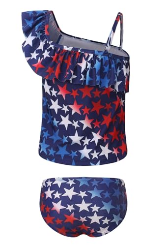 Image of Girls Two Piece Tankini Swimsuits Tie Dye Bathing Suit for Kids One Shoulder Swimwear 3-16 Years
