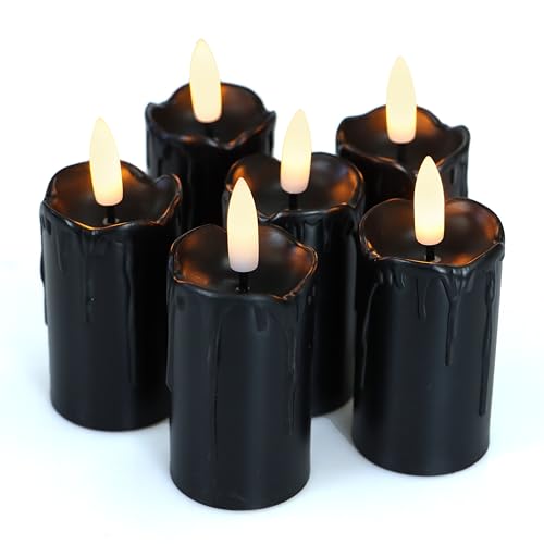Image of 6 Pack LED Flameless Votives with Built-in Timer Realistic Black Wick Drips Battery Operated Electric Candle Set for Home Party Wedding Halloween Christmas Decorations 1.5 inch D x 3.5 inch H, Black