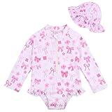 Traje De Baño para Niñas Pequeñas: Bañador con Gorro para El Sol y Manga Larga, Protección UPF 50+, con Cremallera, para Niñas De 3 a 36 Meses, Ideal para La Playa y La Piscina