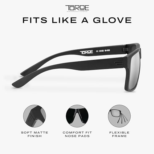 Image of TOROE TR90 Square Frame Grade A Polarized Black Emblem Sunglasses with Anti Reflective Water Repellent Polycarbonate Lenses