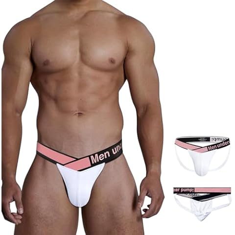 Meshal Men's Sexy Jockstrap Underwear With Breathable Bulge Pouch Low Rise Soft Fabric Athletic Supporters Thongs XL White Cover