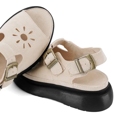 Image of Platform Sandals for Women Chunky Ankle Buckle Casual Open Toe Comfortable Flower Decoration Fisherman Sandals
