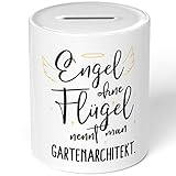 JUNIWORDS Spardose Sparbüchse, Engel ohne Flügel nennt Man Gartenarchitekt (5164122)